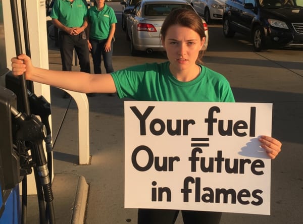 Environmental protesters super glue themselves to gas station pumps during morning rush hour