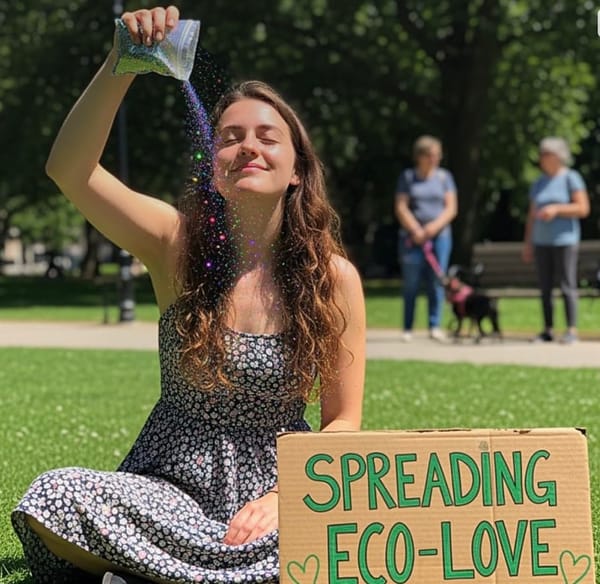 Woman dumps glitter on herself in public park during eco protest