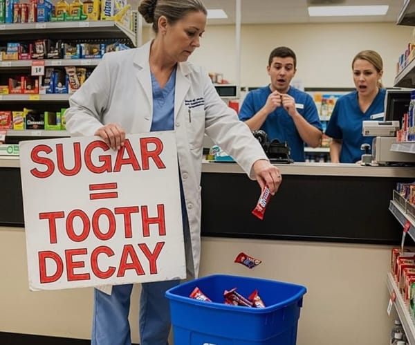 Anti-sugar activist smashes dozens of candy bars in grocery store to save children from tooth decay