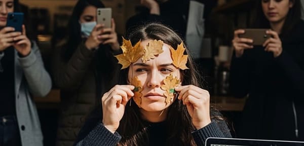 Climate activist glues leaves to her face inside busy coffee shop to protest global warming