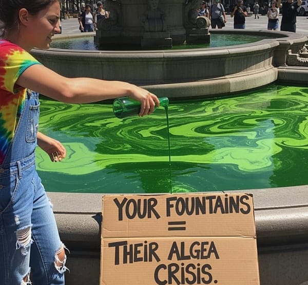 Environmental activist faces charges after turning public fountains bright green