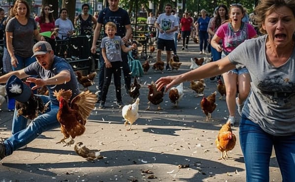 Parkgoers flee as dozens of chickens are suddenly set free